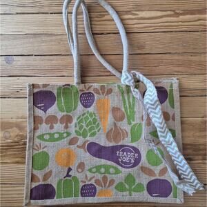 Trader Joe's Burlap Collectible Discontinued Jute Vegetable Print Tote Bag